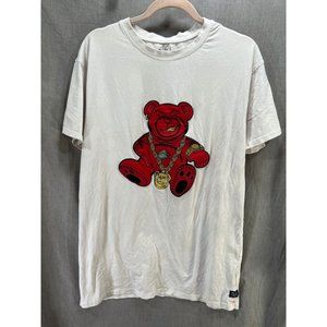 Bling Bling Teddybear Shirt Adult XL White Short Sleeve Pullover Tee Mens